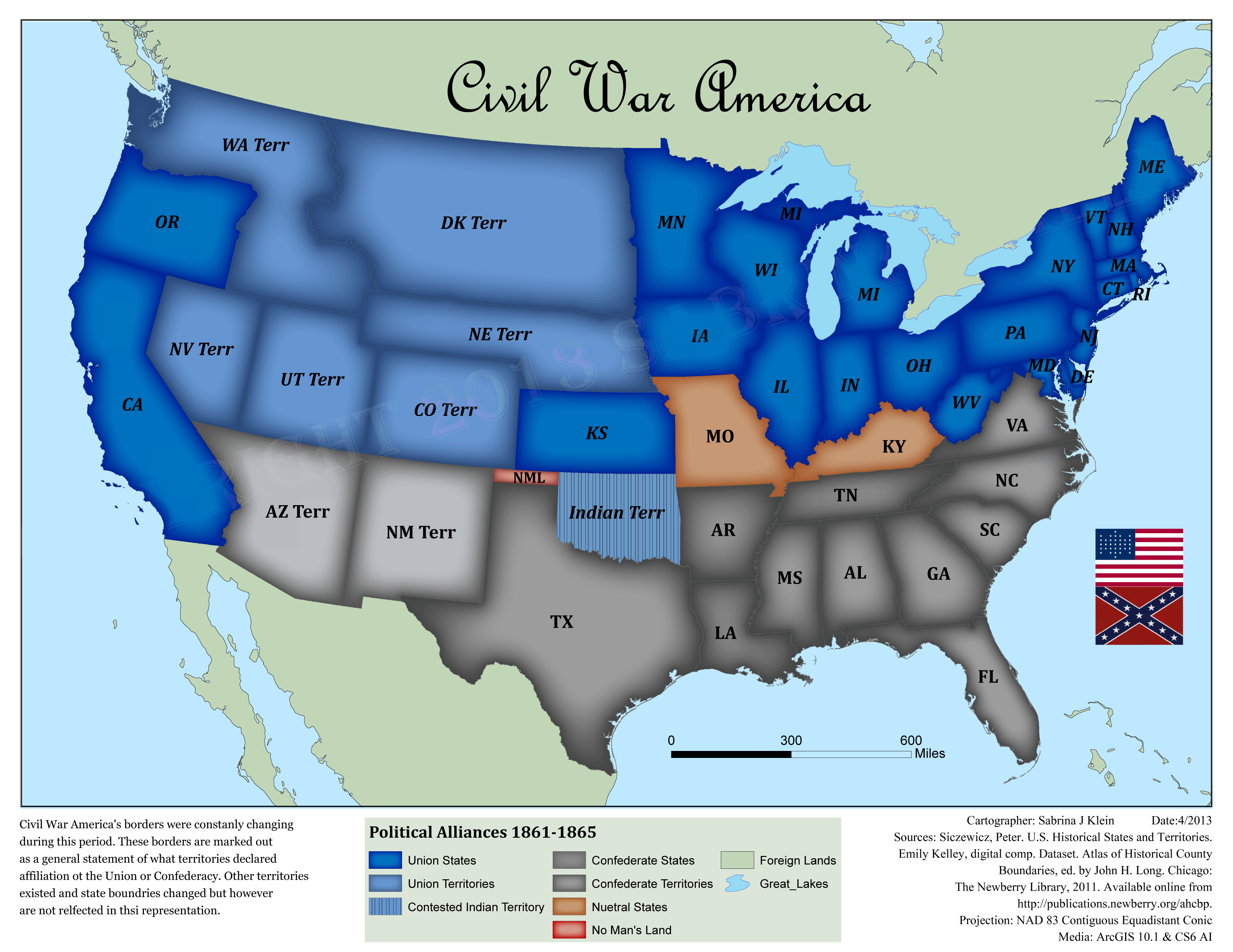Карта США 1861-1865 Гражданская. Войны сша карта